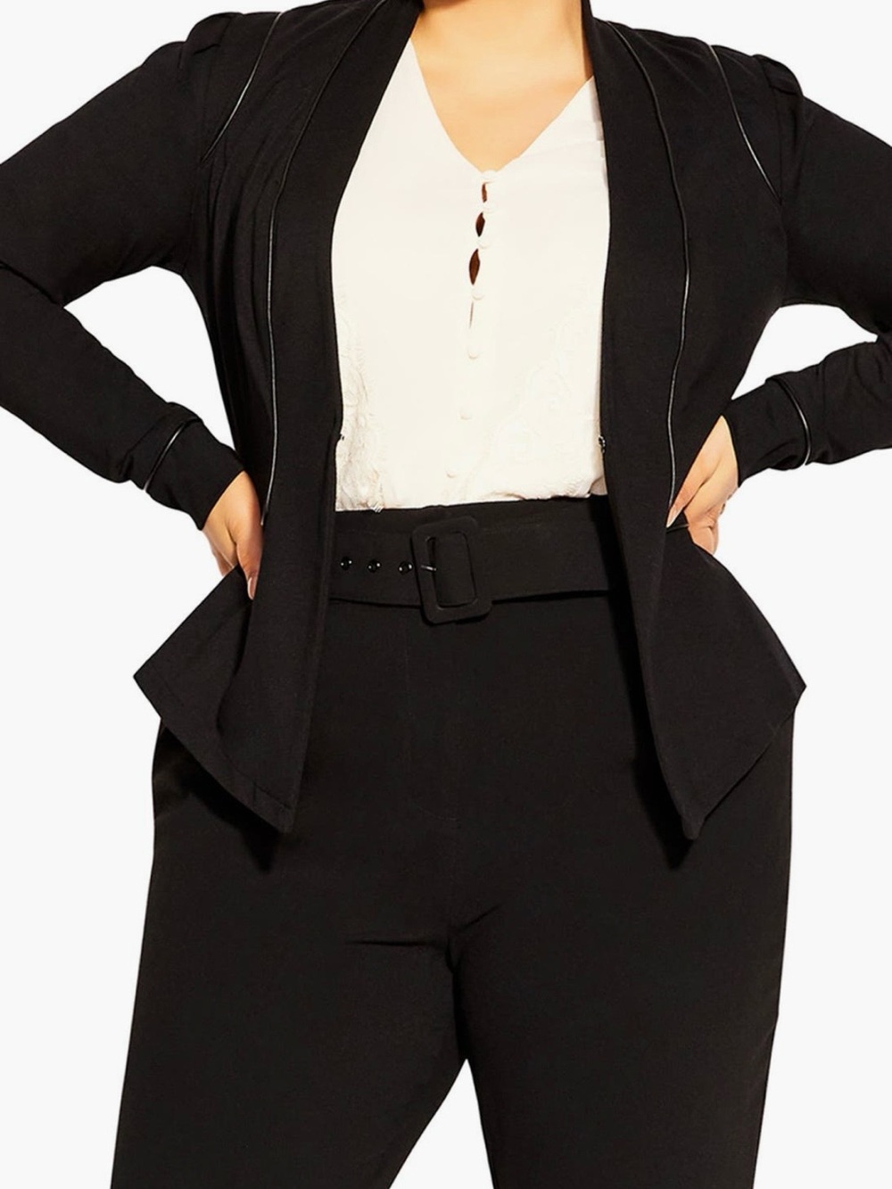 City Chic Black Peplum Blazer with Piped Detail